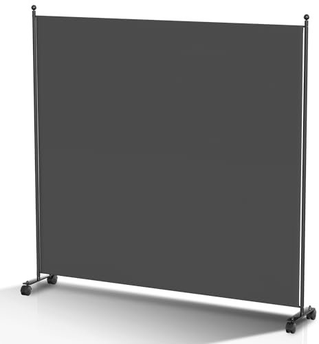 Ansobea Paravent Raumteiler auf Rollen, Trennwand Faltbar 1-teilig 187x181x30cm,Sichtschutzwand für Büros und Balkon,Trennwand Sichtschutz aus Polyesterfaser,Paravent Einfache Installation(Anthrazit)