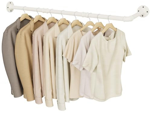 YheenLf Tringle Vetement Murale, Penderie Murale 90cm, Barre Dressing Industriel, Portant pour Salon, Chambre, Gain de Place, Montage Facile, Robuste et Durable, Blanc