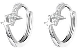 Oivzziy Creolen Ohrringe 925er Sterling Silber für Damen, Sternförmige Huggie-Scharnier-Creolen mit österreichischen Kristallen und Zirkonia