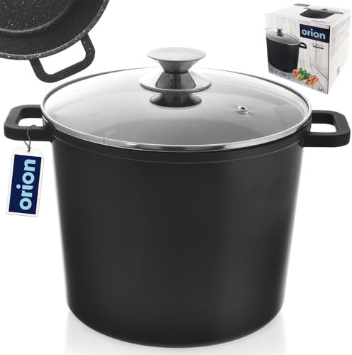 orion group Granittopf mit Deckel 25 cm 7,6 L Aluminium Antihaft | Granitbeschichtung PFOA/PTFE-frei Glas/Edelstahl Ideal für Induktion/Gas/Elektro Schnelles, Gleichmäßiges Kochen