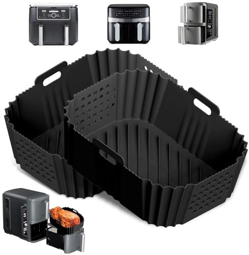 Pamatio 2 Pack Silicone Air Fryer Liners for Ninja Double Stack 9.5L XL Air Fryer SL400UK, Ninja AF400UK AF451UK Tower T17088 Air Fryer Liners, Ninja Dual Zone Air Fryer Accessories - Black