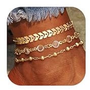 YADOCA 3Pcs Gold Fußkettchen für Damen, 14K Gold Fussketten für Frauen Set Wasserdicht Layered Gold Fußkette für Teenager Mädchen Schmuck Geschenk