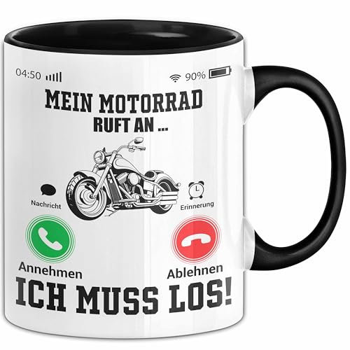 Mein Motorrad Ruft An... Ich Muss Los Tasse Geschenk Für Motorrad Biker Geschenkidee Kaffee-Becher (Schwarz)