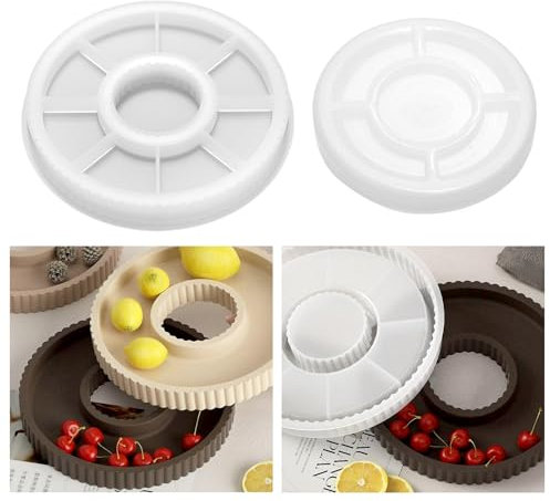 2 Stück Runde Ablageform Betonformen, Silikonformen Gießformen, Silikonform Teller, Tablett Silicone Molds Tray, Silikonform Rund with Grooves für Fruchtteeteller, Schmuckteller Und Kunsthandwerk