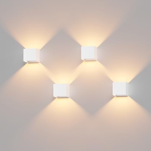 Sobrovo 4 Stücke 12W Wandlampe, Warmweiß 3000K LED Lampe, IP65 Wasserdicht, Aluminium LED Wandleuchte Innen, Up Down Licht Wandbeleuchtung für Schlafzimmer Treppenhaus, Weiß