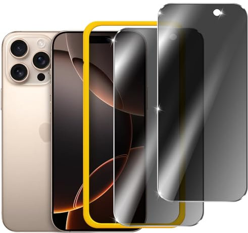ivoler 2 Stück Sichtschutz für iPhone 16 Pro 6.3 Zoll, Anti-Spähen Gehärtetes Glas Schutzfolie mit Einfaches Installationswerkzeug, HD Blickschutzfolie, 9H Härte, Anti-Kratzer, Stoßfest