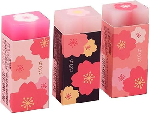 3 Stück Rosa Schöne Kirschblüten Gummi Radiergummis Sakura Blütenblatt Skizze Malerei Bleistift Korrektur Werkzeug Schule Büro Schreibwaren,Radiergummis Radiergummis und Korrekturtools