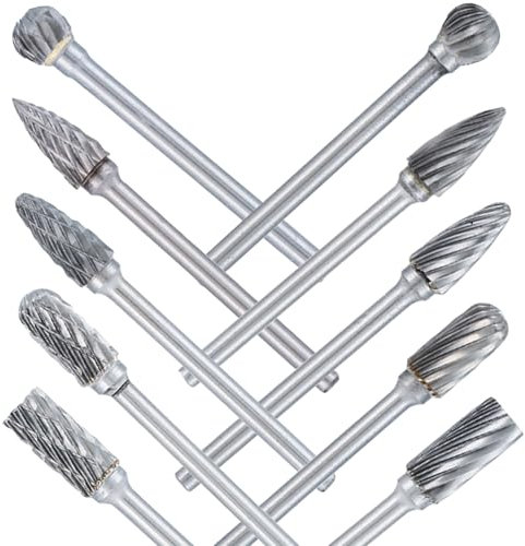 Aiyraa 10 PCS Double Cut Carbide Burr Set, 1/8” Shank Drill Bits Tungsten Carbide Rotary Burr Set for Dremel, Tungsten Carbide Drill Bits Rotary Tool for Wood Metal Grinding, Engraving, Polishing