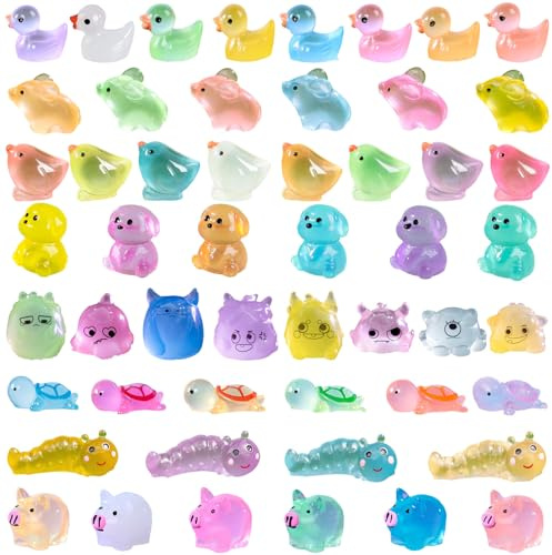 Hedmedum 52 Pcs Mini-Tier, leuchtende Kunstharz-Ente, Miniaturfigur, klein Turtles, Ente, Elefant, Schwein, Maus, Monster, Huhn, Raupe, für Garten Landschaft Ornament DIY Craft Dekorationen