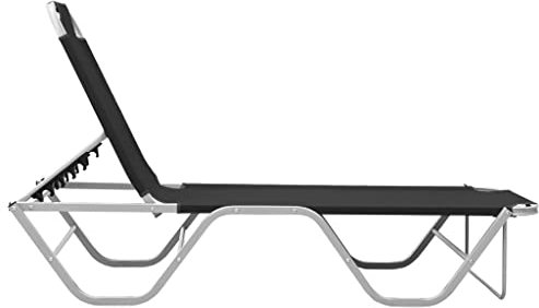 HETFTJN Garten Lounge Strandstuhl Balkonmöbel Loungesessel Outdoor - Sonnenliege Aluminium und Textilene Schwarz für Balkon Camping Outdoor Garten