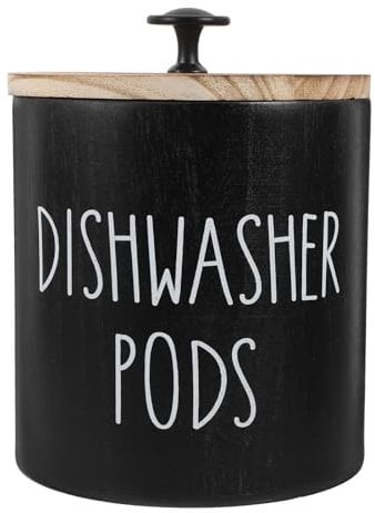VOSAREA Dishwasher Storage Box Container High-Capacity Laundry Tablets Fall Decor for Kitchen Dispenser Desktop Decor Holder Birthday Decoration for Girl Laundry Jars with Lids Wood Black