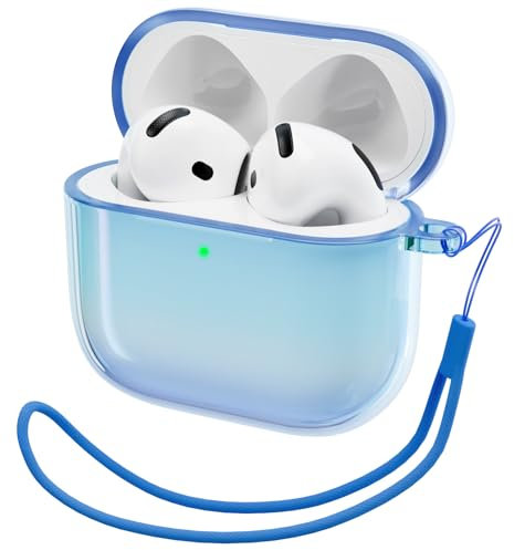 ORNARTO für AirPods 4 Hülle 2024 Mit Glitzerndem Blau, Halb-Transparente Case Mit Lanyard, Schutzhülle für Generation 4 - Blau