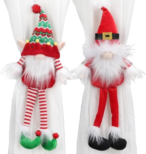 Weihnachts-Vorhang-Raffhalter-Schnalle, 2er-Set, Wichtel-Vorhang-Raffhalter-Halter, Weihnachts-Vorhang-Krawatten, Weihnachtlicher Weinflaschenaufsatz für Weihnachten, Urlaub,