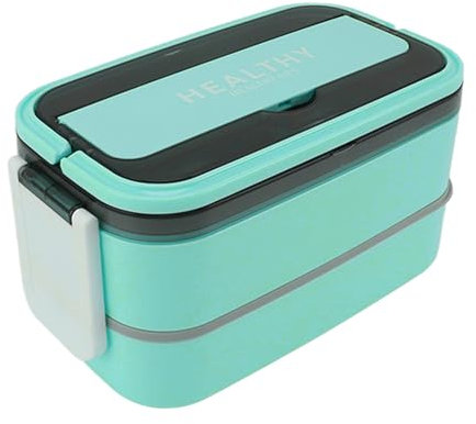 Boîte à Déjeuner Double Couche en Acier Inoxydable de 1400 Ml, Boîte à Déjeuner à Compartiment, étanche pour L'école et le Bureau avec Couverts, Passe au Micro-ondes (Vert Menthe)