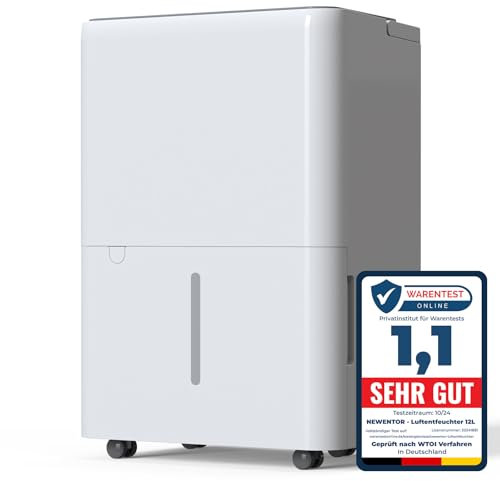 Newentor 12L Luftentfeuchter Elektrisch 35dB, Raumentfeuchter Elektrisch 25m²/122m³, Entfeuchter Elektrisch mit Ablaufschlauch 1m, 10 J. Gar., Filter, Timer