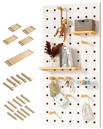 XRRJFYH Lochplatte Holz Stecktafel Wand Organizer Lochwand Büro Werkzeugwand Lochwand Pegboard Werkzeugwand Werkzeug Wandhalterung(White,60x120cm/24x47in)