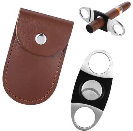 Edelstahl Zigarrenschneider Cigar Cutter mit Lederetui Den Meisten Zigarrengrößen, Zigarren Cutter Doppelte Klinge Schere Kann Zigarren Präzise Schneiden Wird