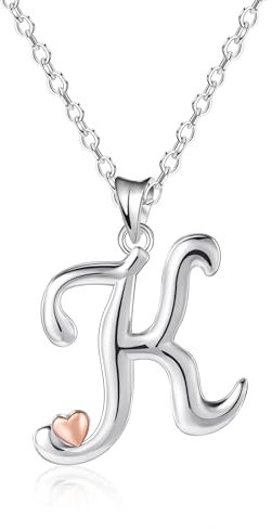 Mesovor 925er Sterling Silber Ketten für Damen, Zierliche Initiale Halskette mit Herz in Roségold, Schmuckgeschenke für Mutter, Schwester, Tochter, Ehefrau (Buchstaben-K)