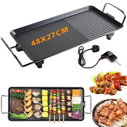 Warmfay Electric Teppanyaki Grill Table, 48 X 27CM Non-stick Griddle, 1400W Smokeless BBQ Griddle with Adjustable Temperature, Portable Teppanyaki Hot Plate for Family Party Festival Cooking (XXL)
