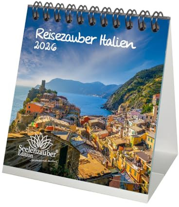 Reisezauber Italien Tischkalender 10cm x 10cm für 2026 Rom Urlaub Mediterran Italien - Inhalt: 1x Kalender 1x Weihnachtsanhänger 1x Grußanhänger (gesamt 3 Teile)