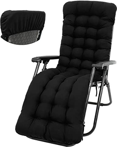 SUPPUIMNT Liegenauflage,Auflagen für Gartenliegen mit Einstellband und Anti Rutsch Kappe,170x50cm,Sonnenliege Sitzkissen mit Antirutsch,Bequeme PolsterauflageLiegestuhl Kissen,(Ohne Stühle) (Schwarz)