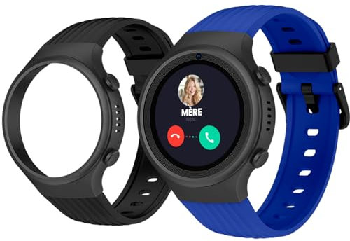 SPC Smartee 4G Junior - Montre connectée pour Enfants avec GPS, appels vidéo et Bouton SOS | Écran 1,2 po, Double Bracelet Bleu et Noir et Mode Tracker| Mode École | Gestion Depuis l'app Smart Clan