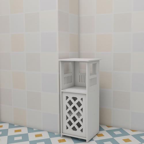 HUOLE - Armario esquinero con puerta y estantes, soporte para papel de higiénico estante ajustable, mueble de baño, armario de baño, columna, 24 x 22 x 56 cm, color blanco