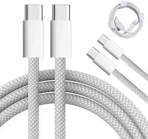 USB C to USB C Charger Cable, 2 Pack 2M, 60W(3A) Fast Charge Nylon Braided Type C to C Cable, Durable USB-C Charging Lead for iPhone 16 15 Pro Max Plus MacBook Air iPad Pro Samsung Galaxy S24 S25 S23