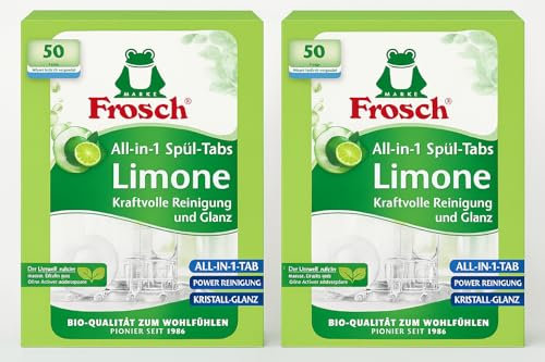 Frosch All-in-1 Spülmaschinen-Tabs Limone – 2 x 50 Tabs – Kraftvolle Reinigung & Glanz – Bio-Qualität – Wasserlöslich – Vegan – Ohne Mikroplastik +Purlife Sticker