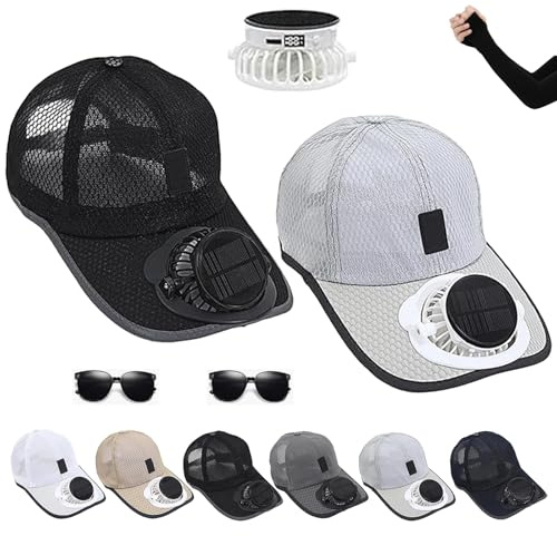 Solar Rechargeable Peaked Cap, Solar-Powered Baseball Cap with Built-in Fan, USB Rechargeable Outdoor Sun Visor Hat, 2pcs-c-f, One size