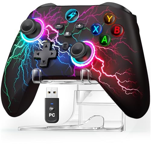 HASACOOL Wireless PC Controller, Bluetooth Game Controller with USB Receiver & RGB,1000mAh Battery Controller for PC, Switch 1/2, iOS & Android with Adjustable Turbo/Vibration/Programmable