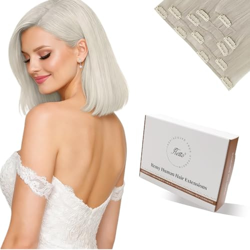 Hetto Clip in Extensions Echthaar Platinblond 80g 5pcs - Für Kurze Haare: Invisible & Seamless Haarverlängerung für Hochzeit/Party, Extra Starke Clips für Sofortiges Volumen 30cm #60