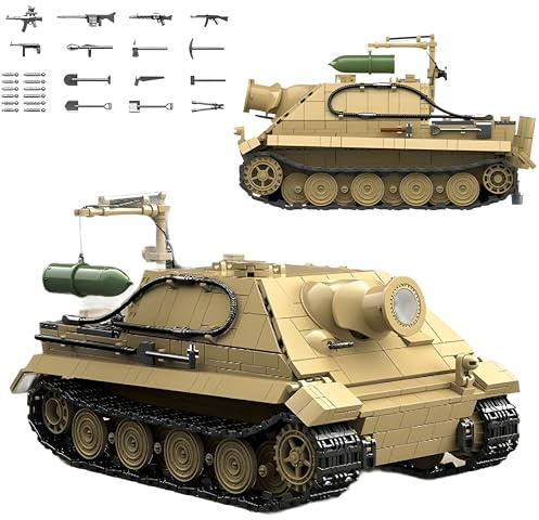 SturmTiger Panzer Bausteine Bausatz,Armee Militär Waffen Klemmbausteine Kit | 1394Stück TurmTiger Deutsch 38cm Sturm Mörser Fahrzeuge Modell Spielzeug, WW2 Ideen Geschenke für Teens Erwachsene