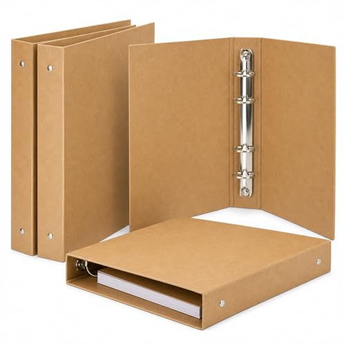 STARVAST Ringbuch A4, 4er Set Kraftpapier Ordner, A4 Ringbuch mit 4-Ring-Mechanik, Ringbuchordner Braun für Dokumente, Büro, Schule und Zuhause, 235x315mm