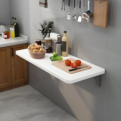 Wandtisch Klappbar mit Halterung, Platzsparender Klappbar Küchentisch für die Wand, Weißer Wandmontierter Klapptisch Schreibtisch Laptoptisch(100x50cm/39x20in)