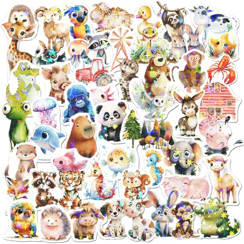Nutmanel 12 Stück Tiere Glitzer Aufkleber, Sticker Kinder, 135 Tier Motiv, Wasserdicht, für Kinder Mädchen Scrapbooking Fotoalbum Geschenke Bücher Grußkarten Geschenke