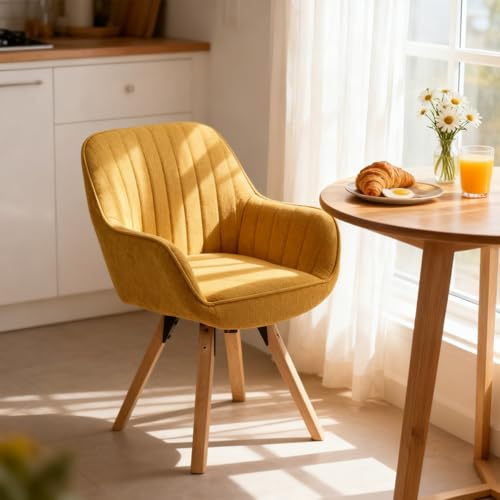 MEUBLE Cosy Esszimmerstühle Drehbar 360° Küchenstühle Skandinavisch mit Rückenlehne, Bequeme Sitzfläche, Modernes Design, Gelb
