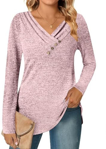 DUOEASE Pull Femme Elegant Hiver Automne Chemisier Manches Longues Tunique Confortable Décontracté Top