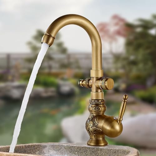 XSDSM Wasserhahn Bad Antik mit Waschmaschinenanschluss Waschbecken Mischbatterie Aus Messing für Heißes und Kaltes Wasser