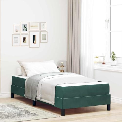 YuuSsea Boxspringbett mit Matratze, Dunkelgrün Stoff, 100 x 210 cm, Holzwerkstoff Rahmen, Einzelbett für Schlafzimmer, Langlebiges Design, 1 Person, Modernes Möbelstück