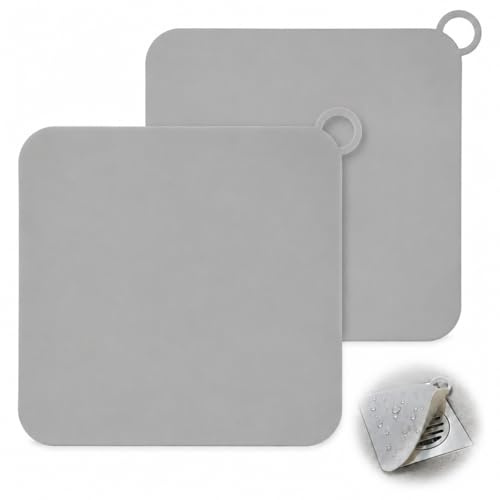 DUSEKI 2 Pièces Bouchons Vidange en Silicone Anti-Odeur 20 × 20 cm Bouchon Douche Anti Odeur pour Douche, Cuisine, Salle de Bain, Toilettes Solution Efficace Contre Les Mauvaises Odeurs (Gris)