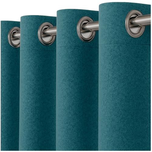 heimtexland Filz Thermovorhang Blickdicht abdunkelnd isolierend HxB 245x135 cm Kälteschutz Sonnenschutz Gardine Energiesparend Schalldämpfung Deko Vorhang Woll-Charakter Typ921 Petrol-Silber Ösen