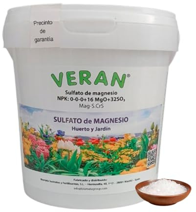 VERAN Fertilizante de Magnesio y Azufre, para Huerto y Jardín | Sulfato de Magnesio | Sales de Epsom | Fertilizante 100% Natural | 100% Soluble en Agua (1Kg)