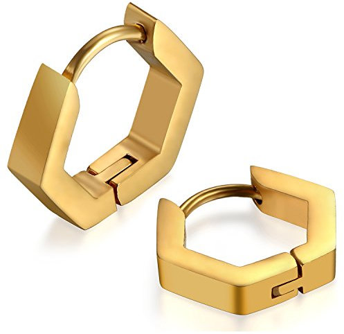 JewelryWe Schmuck Herren Damen Creolen Ohrringe, Edelstahl Geometrisch Sechseck Hexagon Ohrstecker Ohrhänger Ohrschmuck Ohrklemmen, Gold
