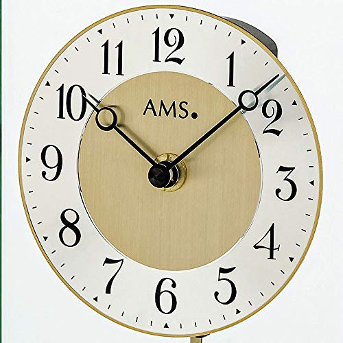 AMS 1143 Tischuhr Quarz mit Pendel Golden Metall Messing Farben mit Glas