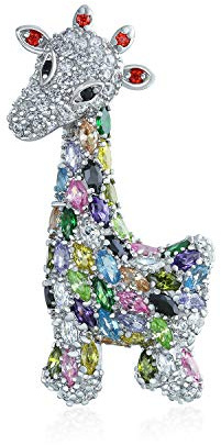 Girafe Zoo Animal Broche Pour Femmes Cz Colorful Pave Cubic Zirconia Argent Plaqué Rhodium