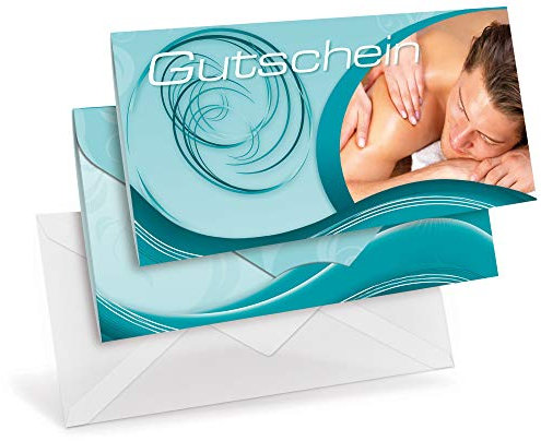 Gutscheinkarten (10 Stück) mit transparenten Briefumschlägen - Geschenkgutscheine für Wellness, Massage, Physiotherapie - DIN lang Faltkarte verschließbar