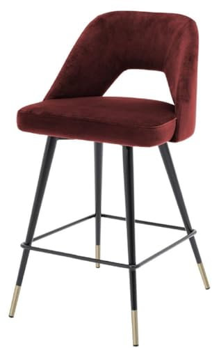 Casa Padrino Luxus Barstuhl Bordeauxrot/Schwarz/Messing 50 x 50 x H. 90 cm - Barhocker mit Rückenlehne