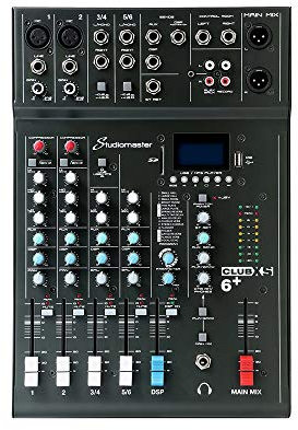 Studiomaster CLUB XS6+ 6 Channel PA Mixing Desk - Bluetooth Audio Mixer with USB/SD Recording, 16 DSP Effects, Phantom Power & Compression for DJ & Live Sound