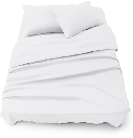 Blumtal® Bettlaken Set 3-teilig - Oeko-TEX zertifiziertes 3er Set - Spannbettlaken 135x190x30cm + Bettlaken ohne Gummi 220x275cm + 2X Kissenbezug 50x80cm - Bettlaken & Kissenbezug Microfaser - White